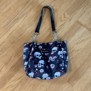 Black Skull and Floral Women's Bag